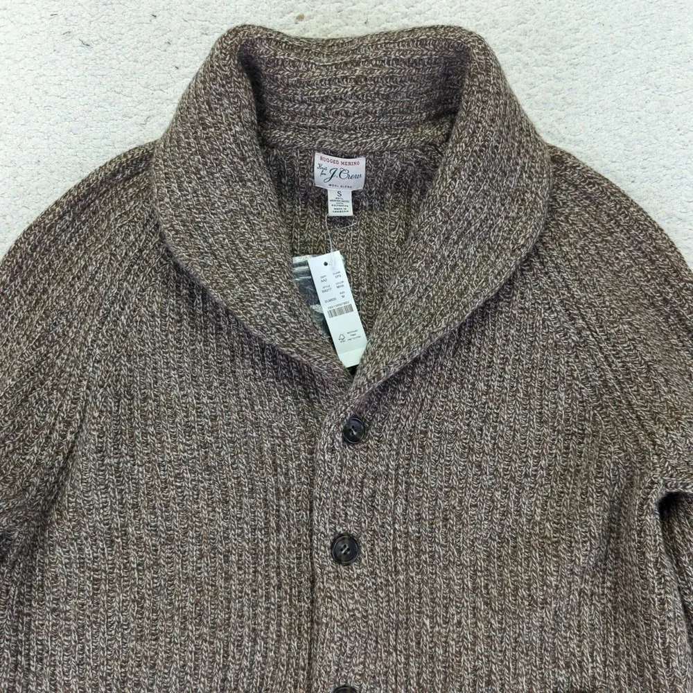 J. Crew Rugged Merino Wool Blend Shawl Collar Cardigan Sweater Men's Small Brown